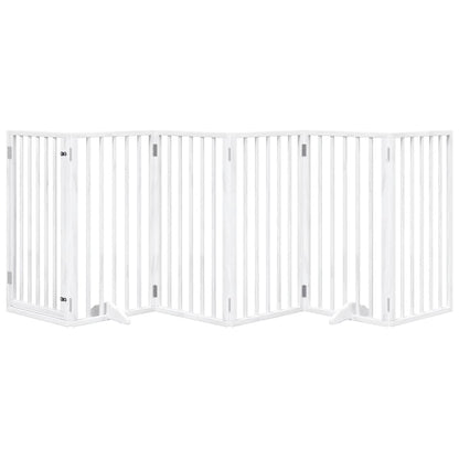 Cancelletto per cani con porta pieghevole 6 pannelli bianco 300 cm in legno di pioppo