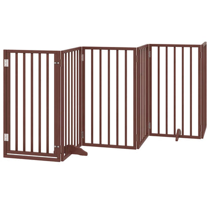 Cancelletto per cani con porta pieghevole 6 pannelli marrone 300 cm in legno di pioppo