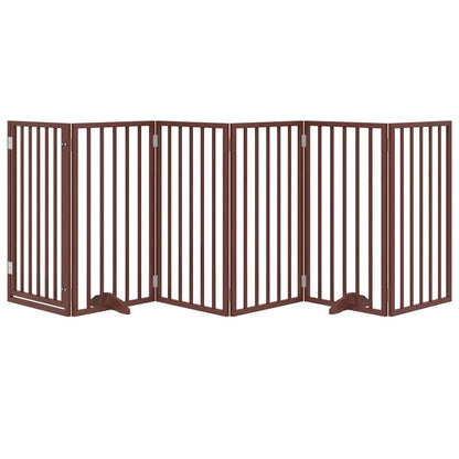 Cancelletto per cani con porta pieghevole 6 pannelli marrone 300 cm in legno di pioppo