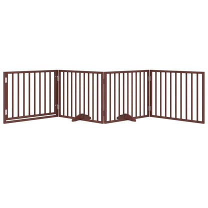 Cancelletto per cani con porta pieghevole 4 pannelli marrone 320 cm in legno di pioppo
