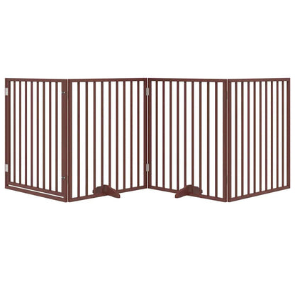 Cancelletto per cani con porta pieghevole 4 pannelli marrone 320 cm in legno di pioppo