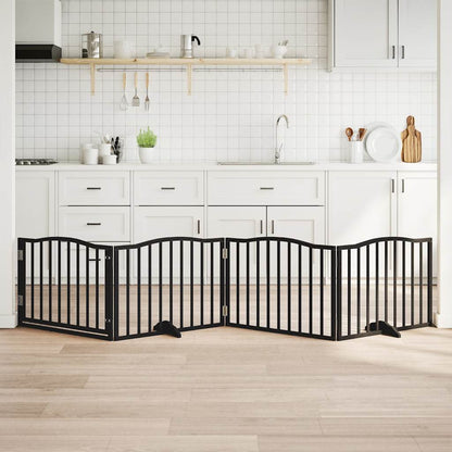 Cancelletto per cani con porta pieghevole 4 pannelli nero 320 cm in legno di pioppo