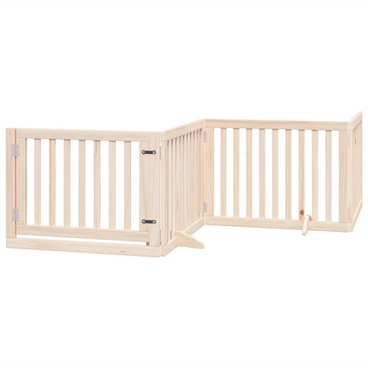 Cancelletto per cani con porta pieghevole 4 pannelli 320 cm in legno di pioppo