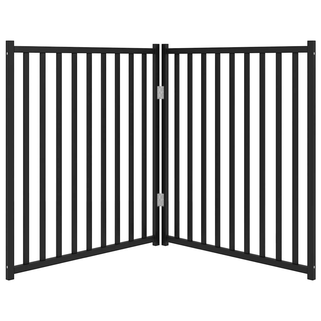 Cancello Cani Pieghevole 2 Pannelli Nero 160 cm Massello Abete