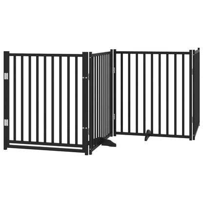 Cancello Cani Pieghevole Nero 4 Pannelli 320 cm Massello Abete