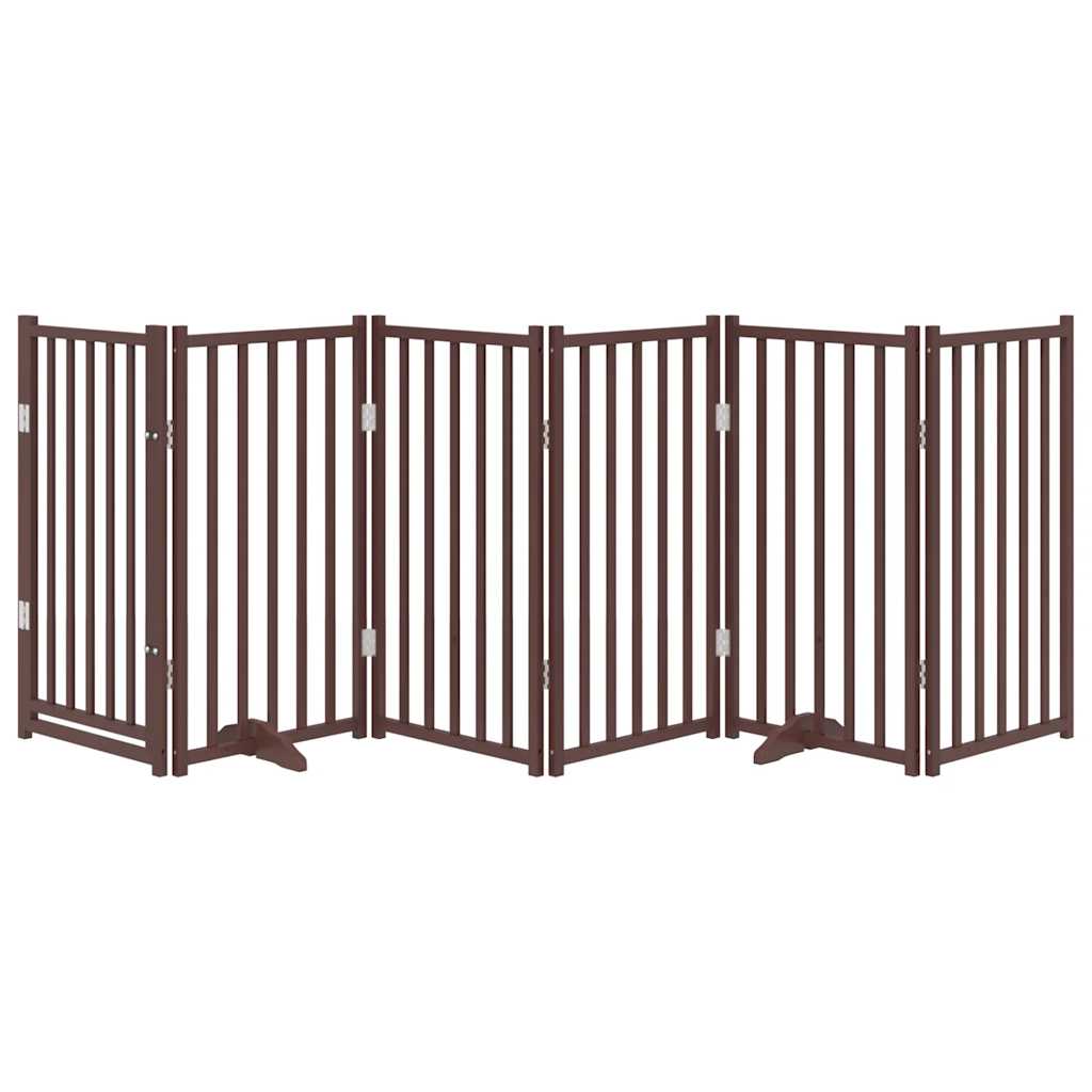 Cancello Cani Pieghevole Marrone 6Pannelli 300cm Massello Abete