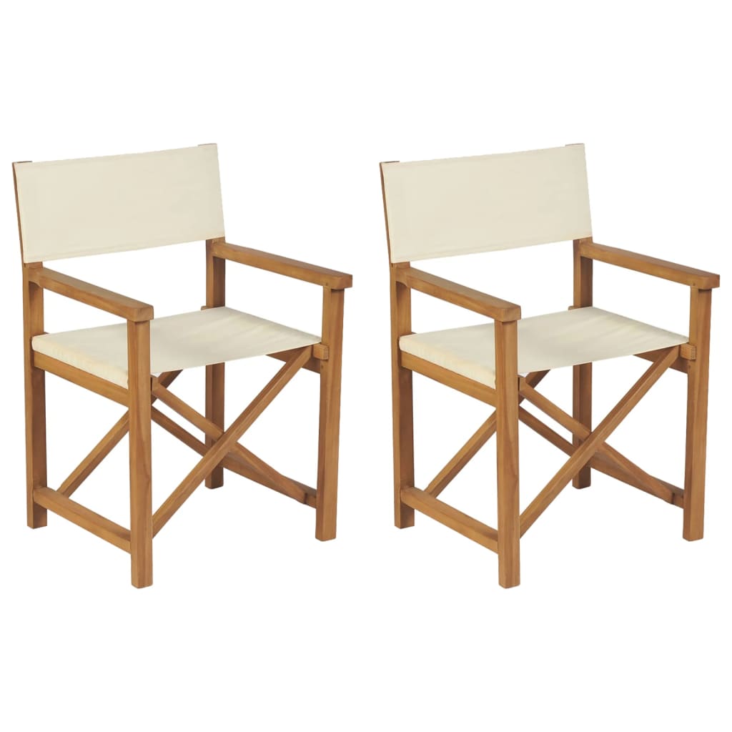 Sedie da Regista Pieghevoli 2 pz Crema Legno Massello di Teak