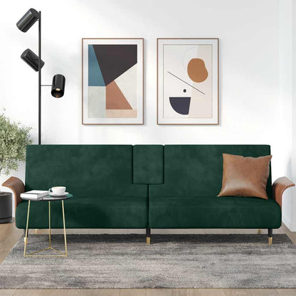 Divano Letto con Portabicchieri in Velluto Verde Scuro
