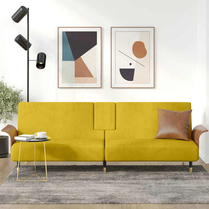 Divano Letto con Portabicchieri in Velluto Giallo