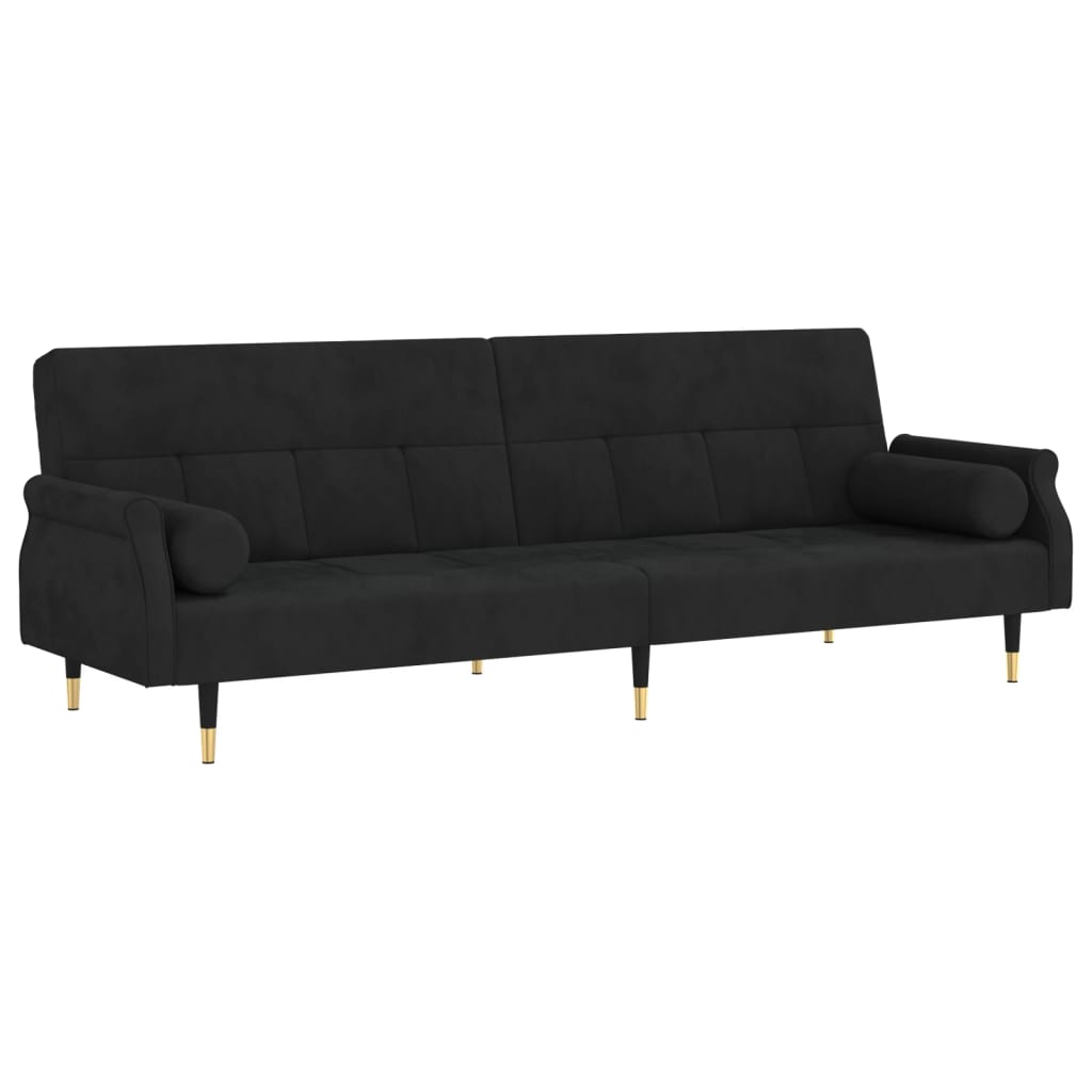 Divano Letto con Cuscini Nero in Velluto