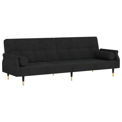 Divano Letto con Cuscini Nero in Velluto