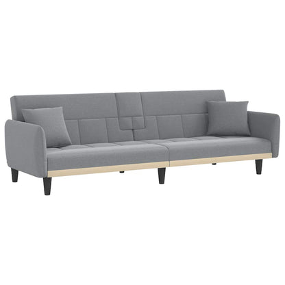 Divano Letto con Portabicchieri in Tessuto Grigio Chiaro