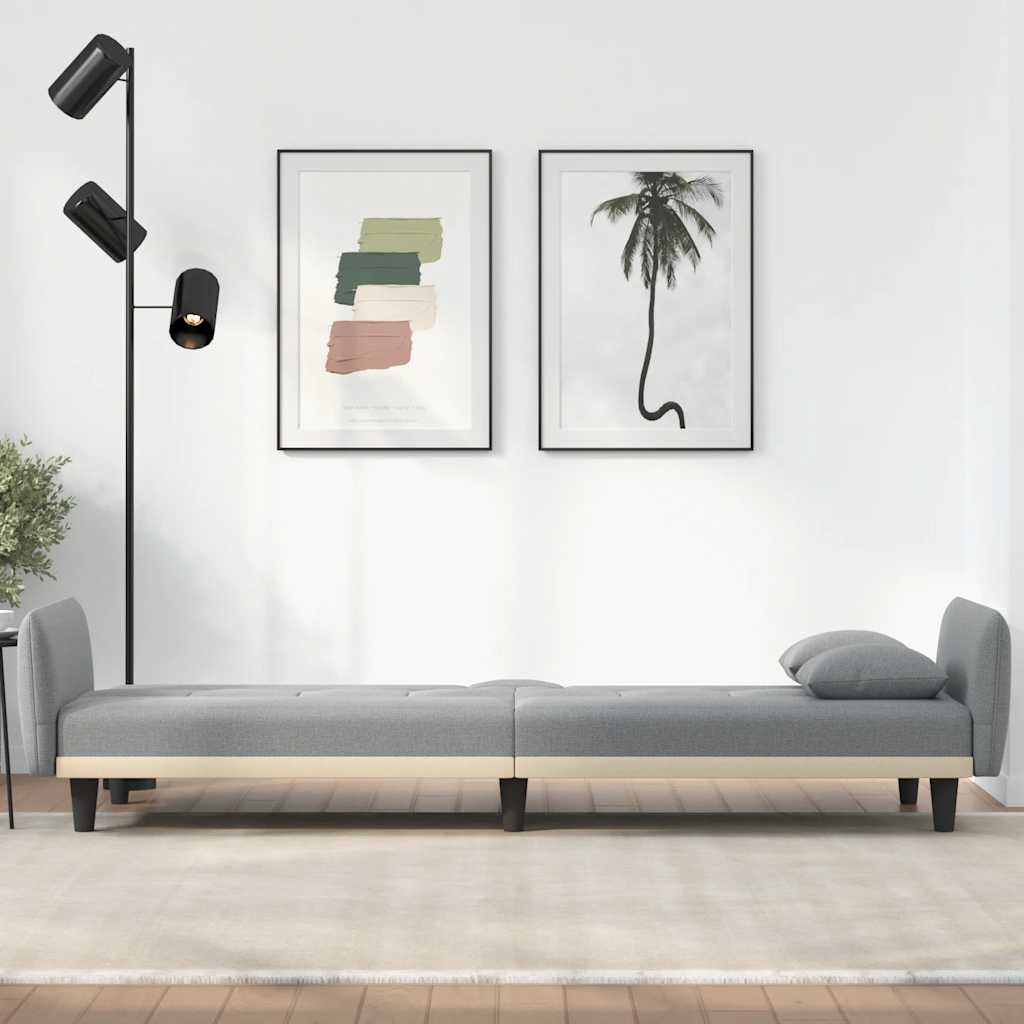 Divano Letto con Portabicchieri in Tessuto Grigio Chiaro