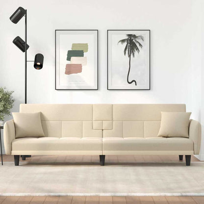 Divano Letto con Portabicchieri in Tessuto Crema