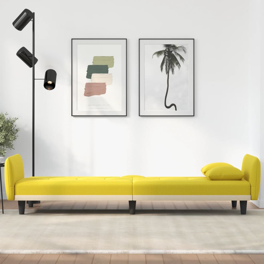 Divano Letto con Portabicchieri in Tessuto Giallo Chiaro
