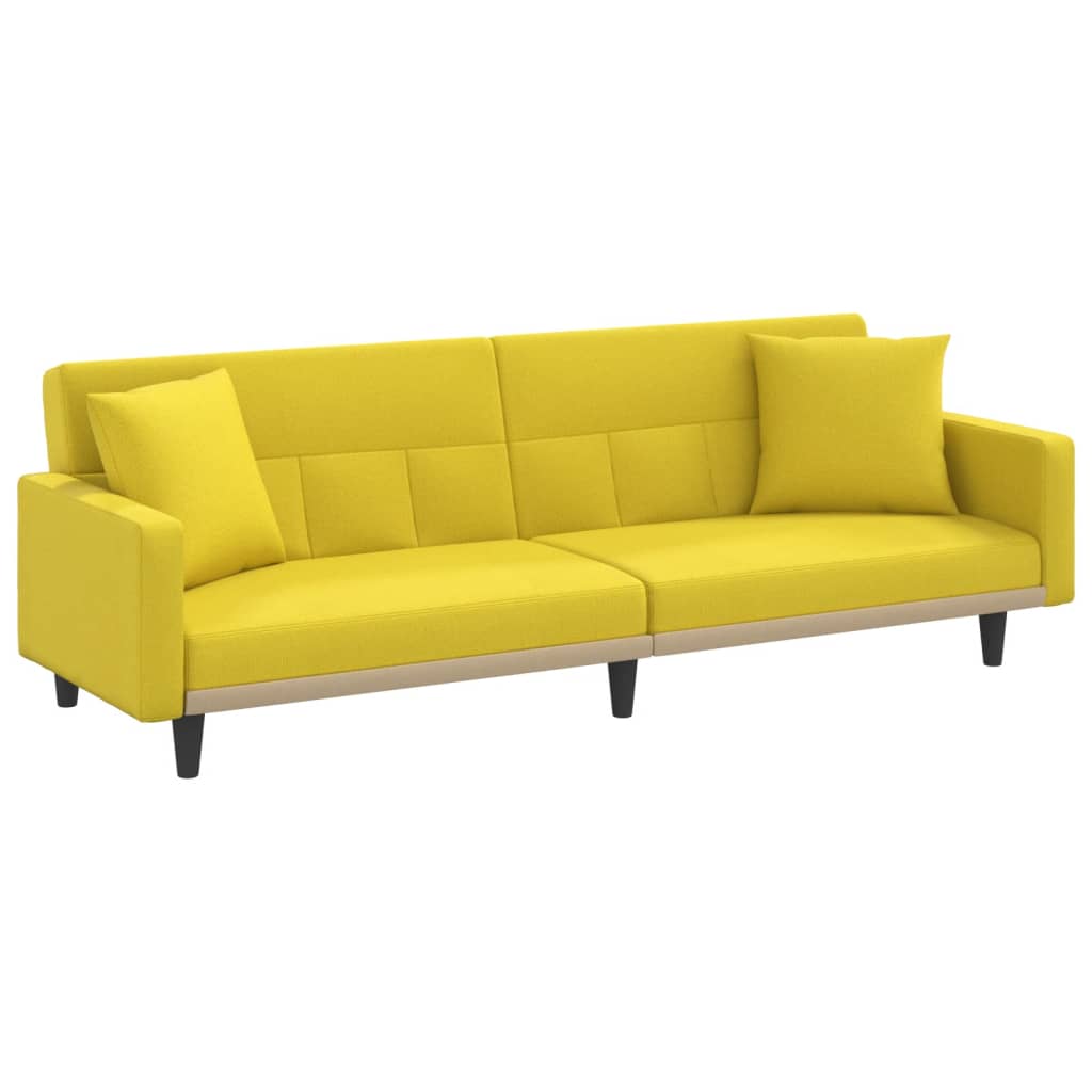 Divano Letto con Cuscini Giallo Chiaro in Tessuto
