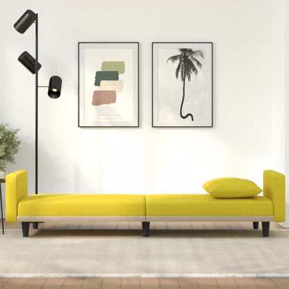 Divano Letto con Cuscini Giallo Chiaro in Tessuto