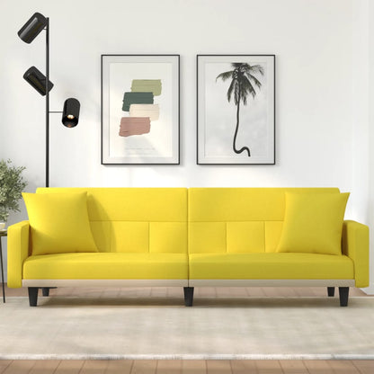Divano Letto con Cuscini Giallo Chiaro in Tessuto