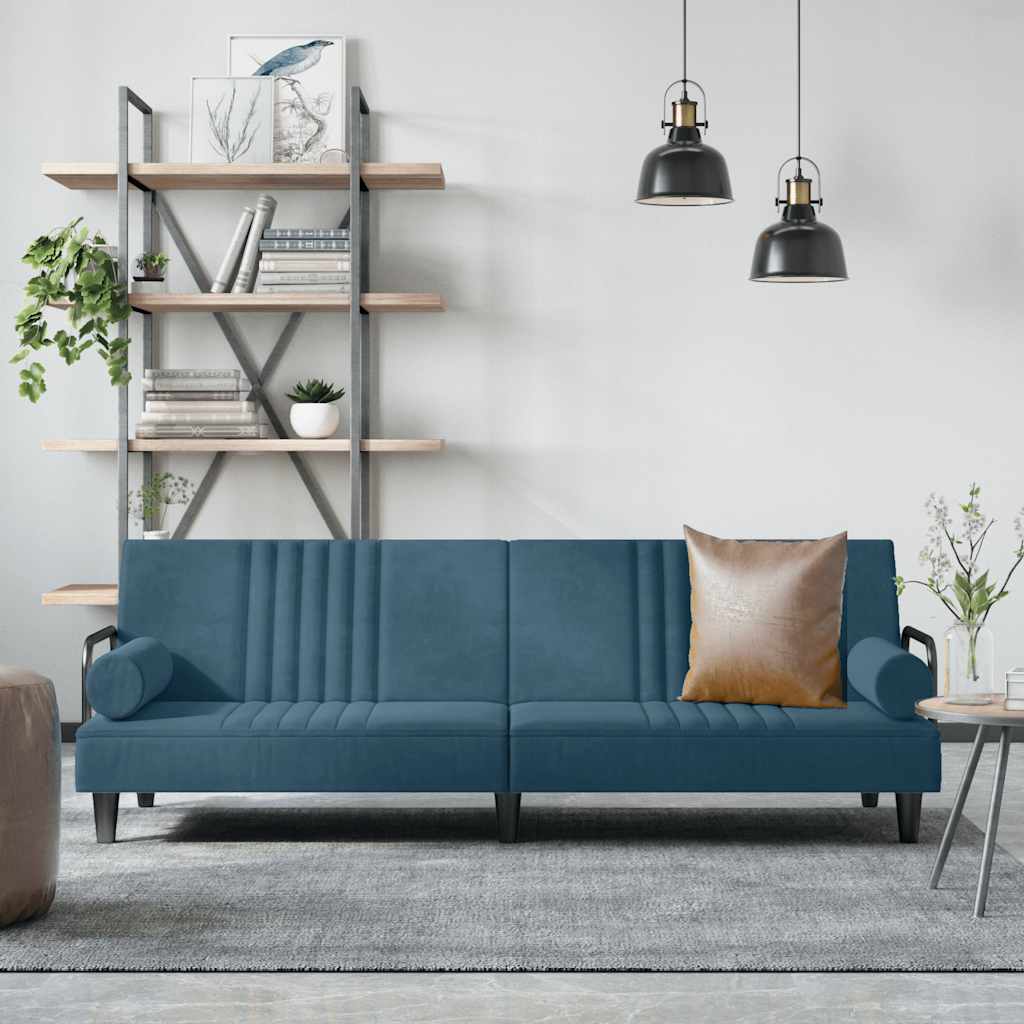 Divano Letto con Braccioli Blu in Velluto
