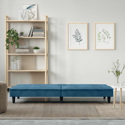 Divano Letto con Portabicchieri in Velluto Blu