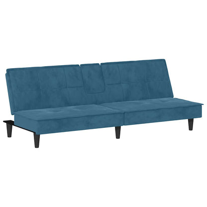 Divano Letto con Portabicchieri in Velluto Blu