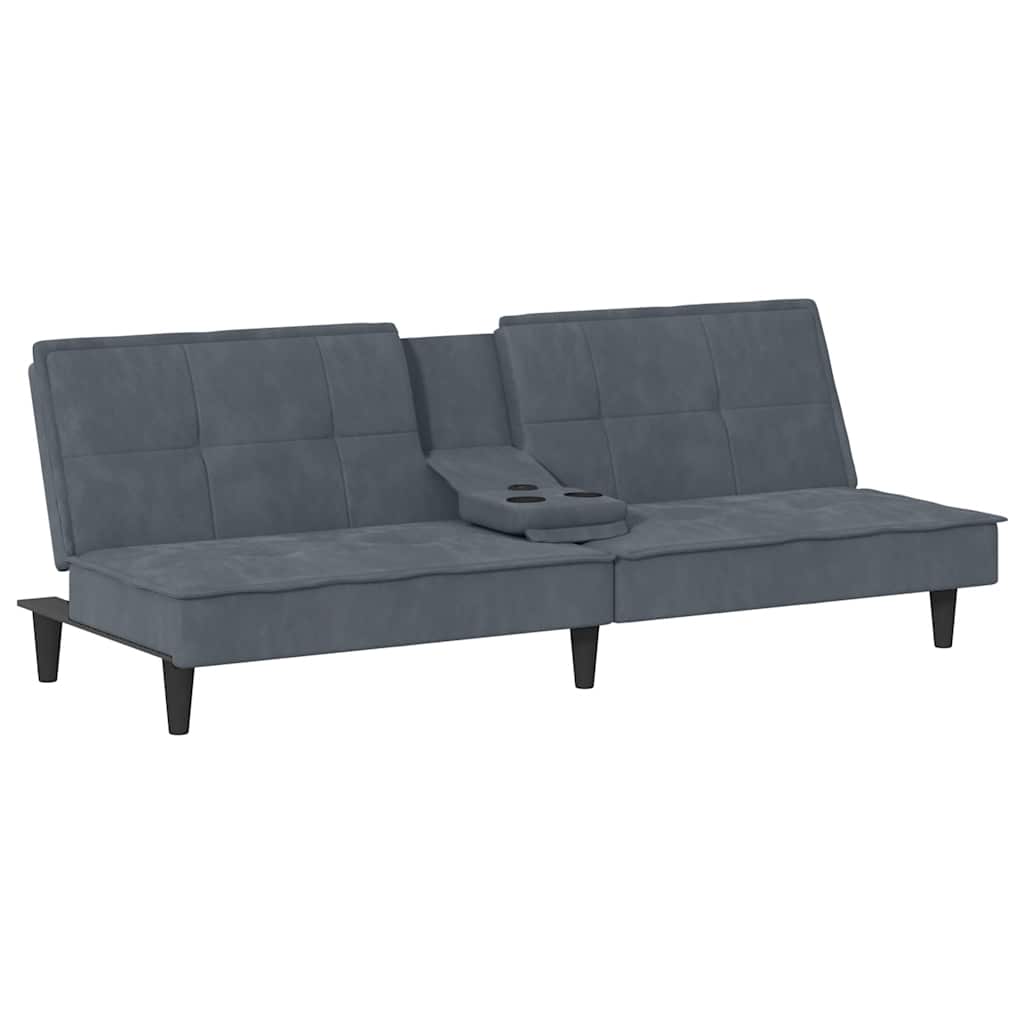 Divano Letto con Portabicchieri in Velluto Grigio Scuro