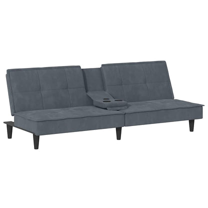 Divano Letto con Portabicchieri in Velluto Grigio Scuro