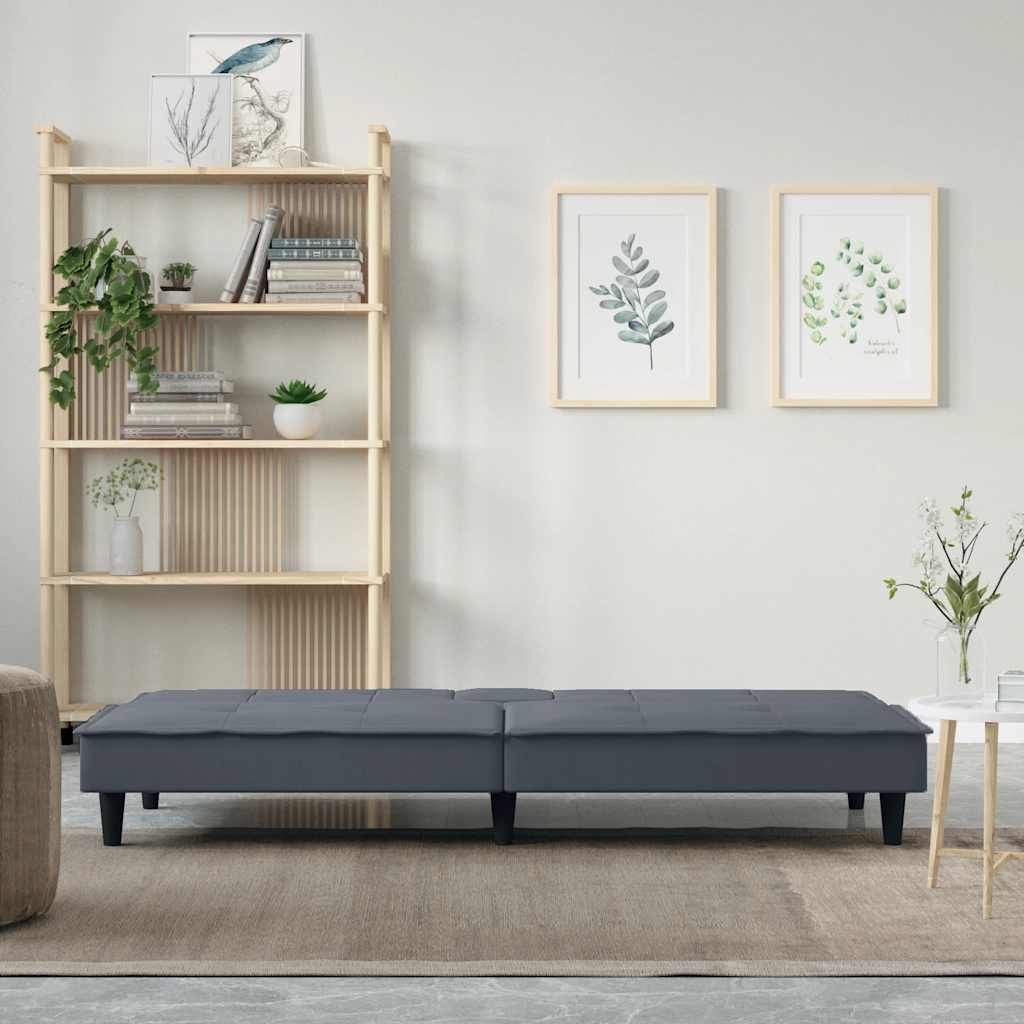 Divano Letto con Portabicchieri in Velluto Grigio Scuro