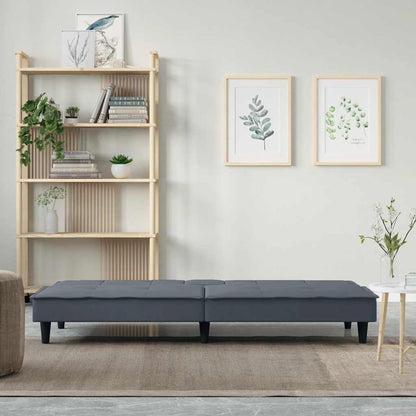 Divano Letto con Portabicchieri in Velluto Grigio Scuro