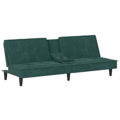 Divano Letto con Portabicchieri in Velluto Verde Scuro