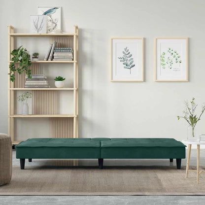 Divano Letto con Portabicchieri in Velluto Verde Scuro