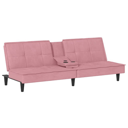 Divano Letto con Portabicchieri in Velluto Rosa