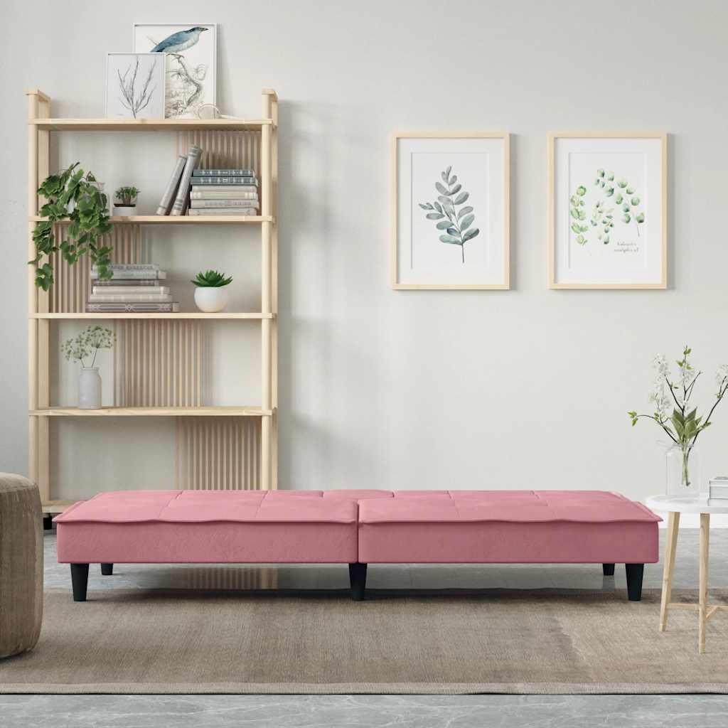 Divano Letto con Portabicchieri in Velluto Rosa