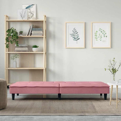 Divano Letto con Portabicchieri in Velluto Rosa