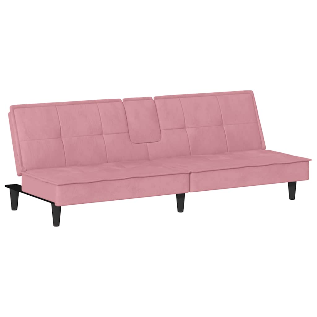 Divano Letto con Portabicchieri in Velluto Rosa