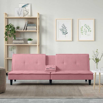 Divano Letto con Portabicchieri in Velluto Rosa