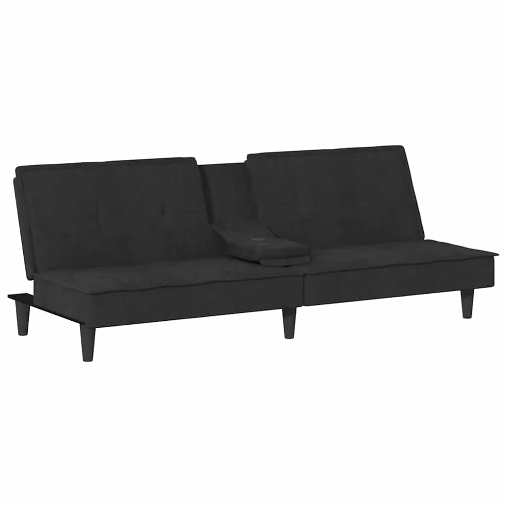 Divano Letto con Portabicchieri in Velluto Nero