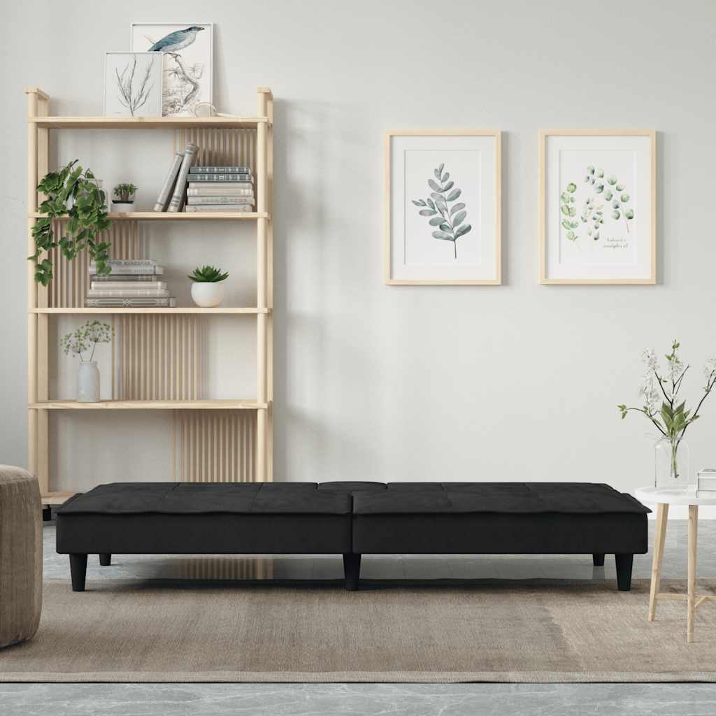 Divano Letto con Portabicchieri in Velluto Nero