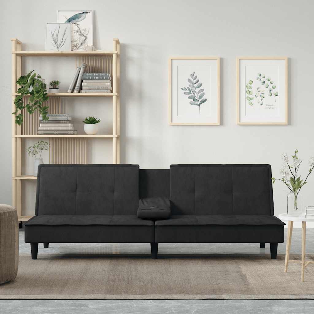 Divano Letto con Portabicchieri in Velluto Nero