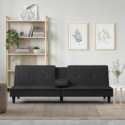 Divano Letto con Portabicchieri in Velluto Nero