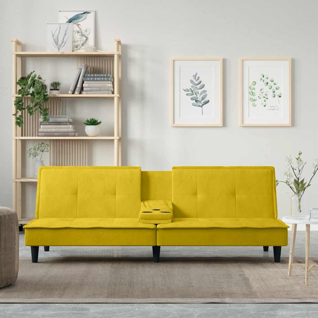 Divano Letto con Portabicchieri in Velluto Giallo