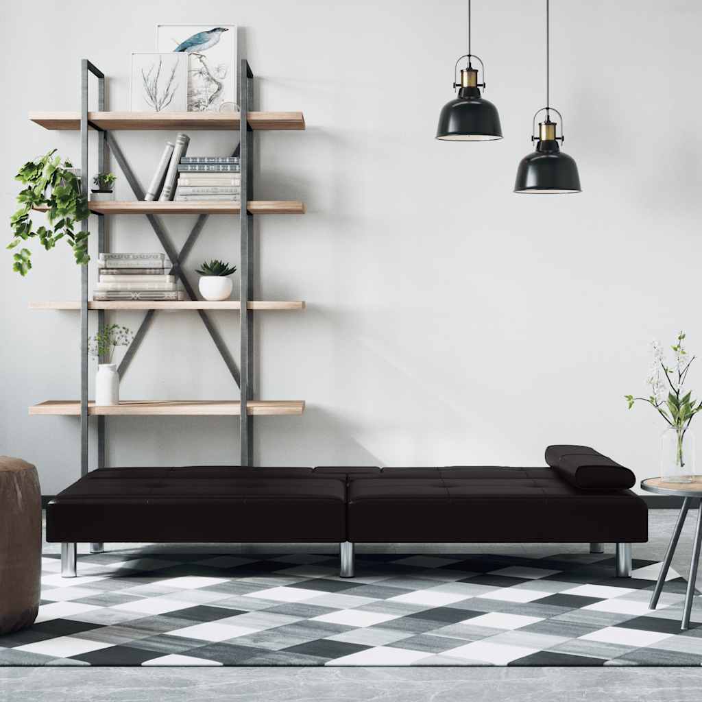 Divano Letto con Portabicchieri in Similpelle Nero