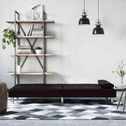 Divano Letto con Portabicchieri in Similpelle Nero