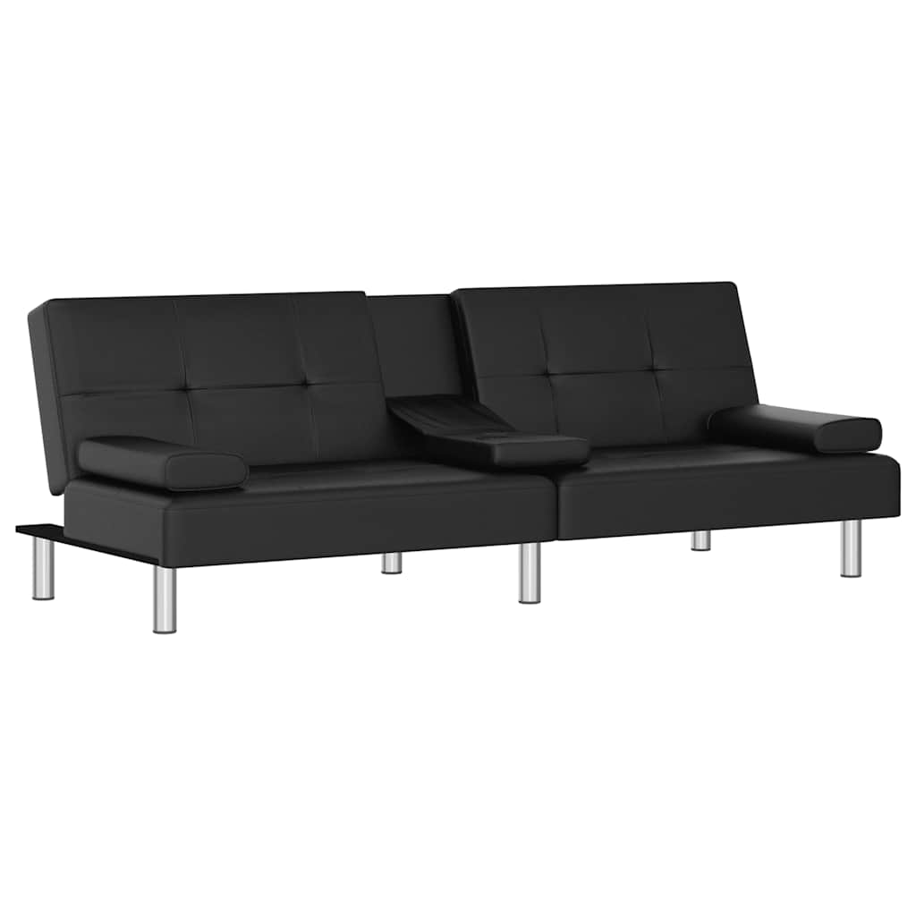 Divano Letto con Portabicchieri in Similpelle Nero