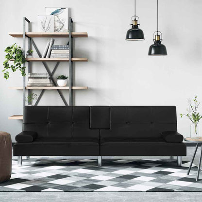 Divano Letto con Portabicchieri in Similpelle Nero