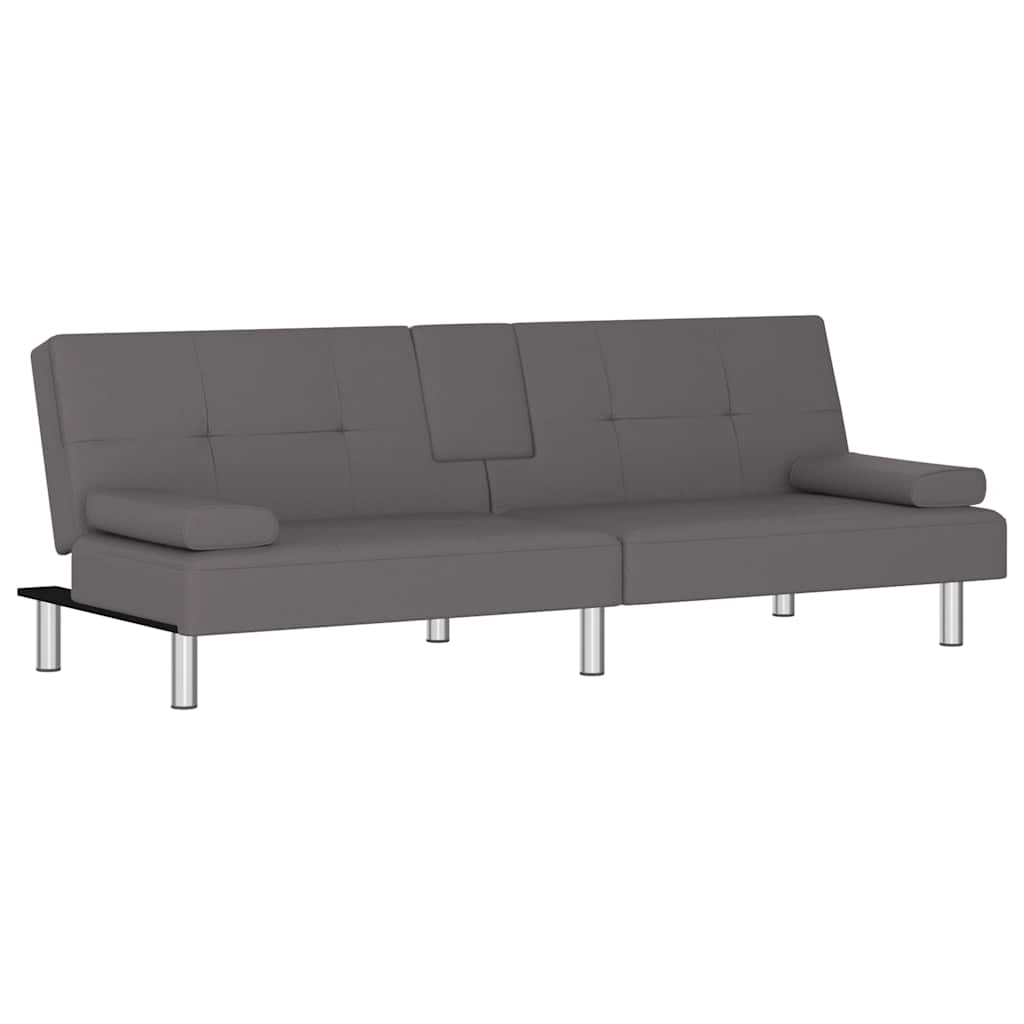Divano Letto con Portabicchieri in Similpelle Grigio