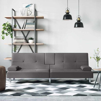 Divano Letto con Portabicchieri in Similpelle Grigio