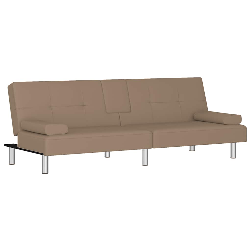 Divano Letto con Portabicchieri in Similpelle Cappuccino