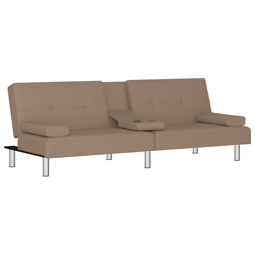 Divano Letto con Portabicchieri in Similpelle Cappuccino
