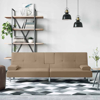Divano Letto con Portabicchieri in Similpelle Cappuccino